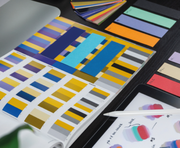 A book with various colour schemes to create unique branding assets.
