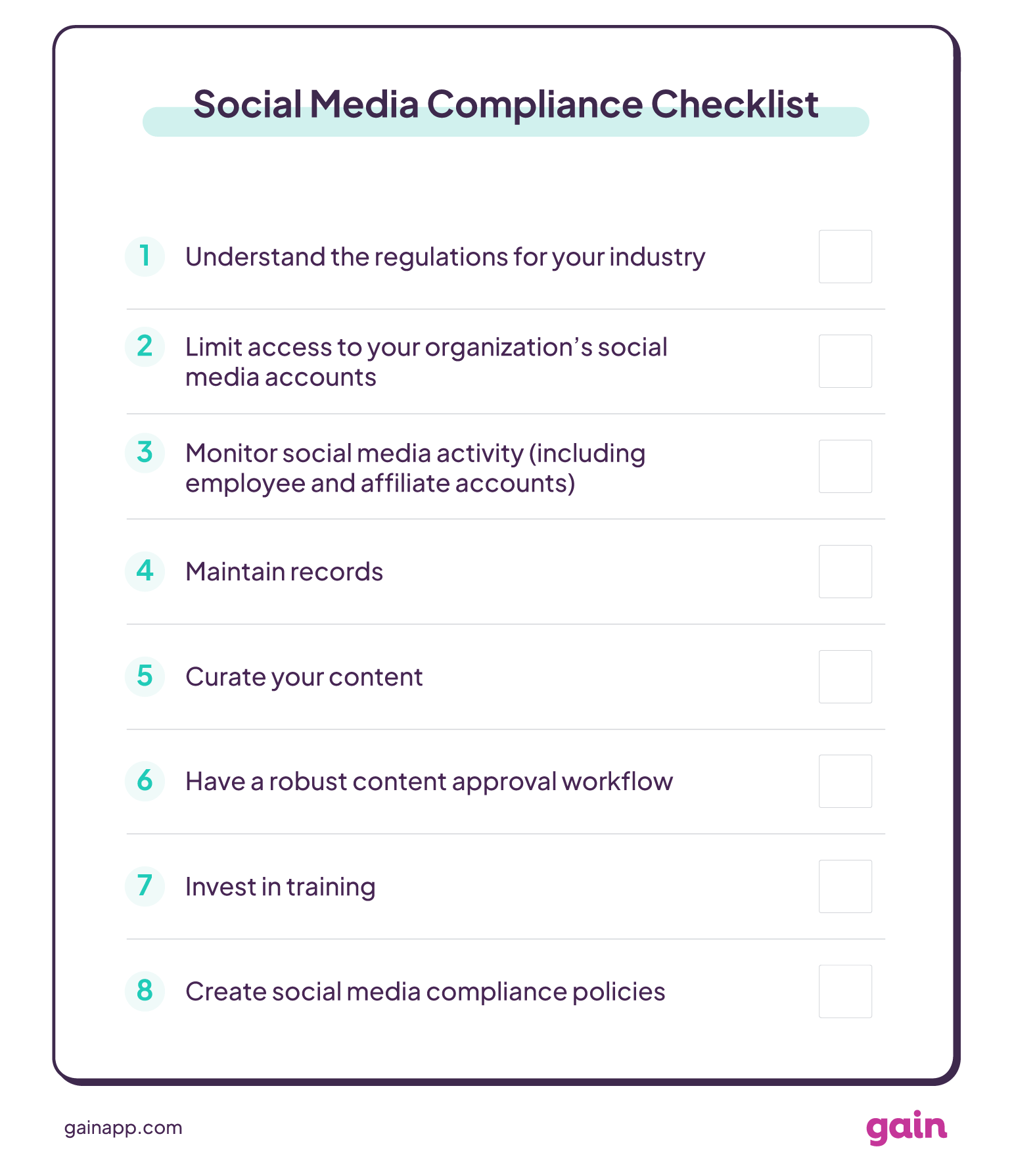 an 8-step social media compliance checklist for companies