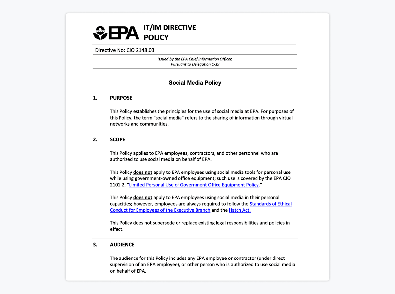 US environmental protection agency social media policy