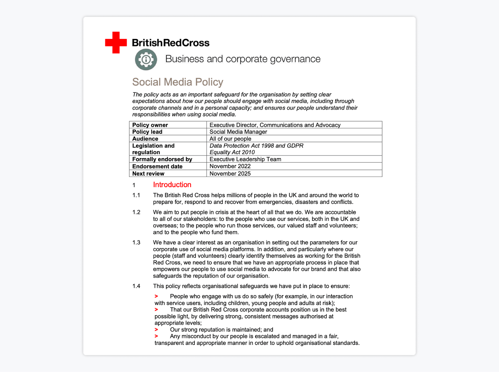 british red cross social media compliance policy