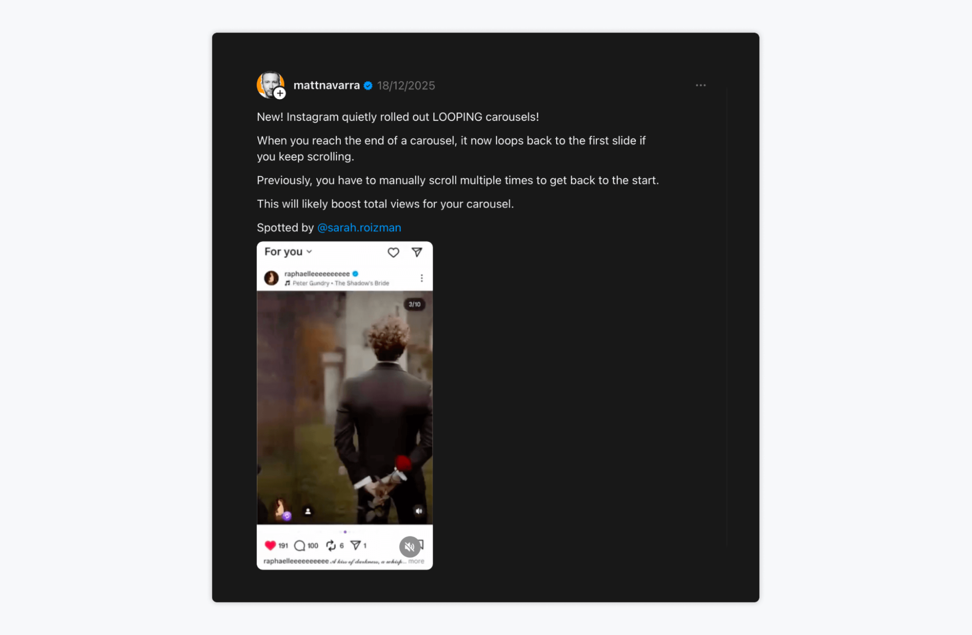 Instagram looping carousels