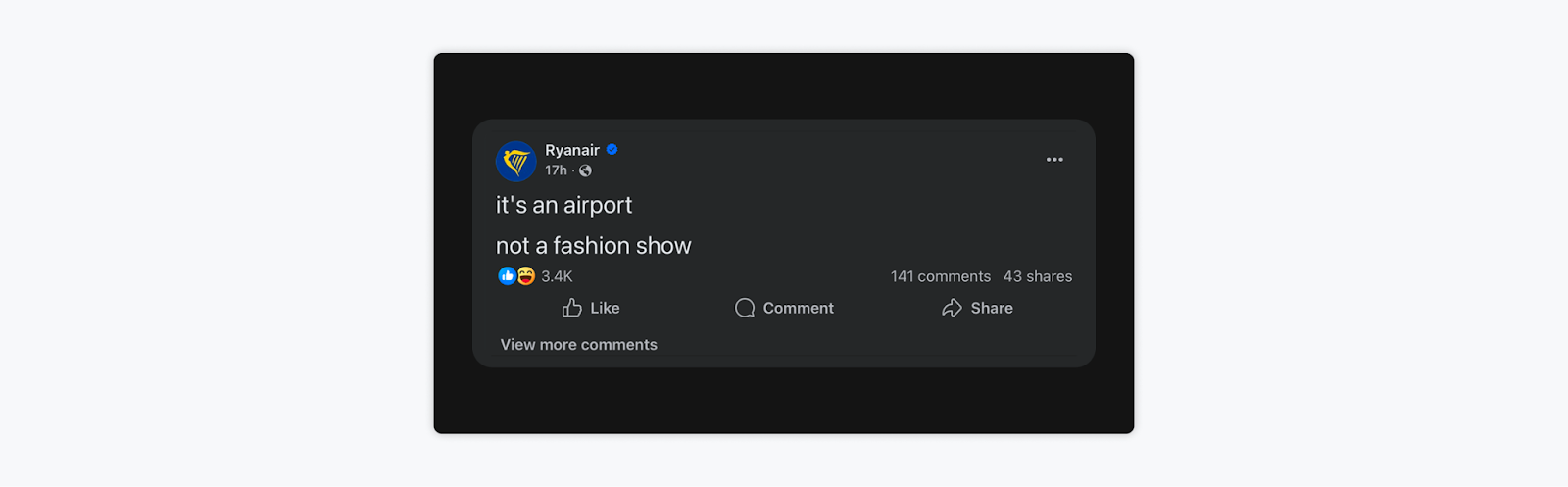 Ryanair Facebook post