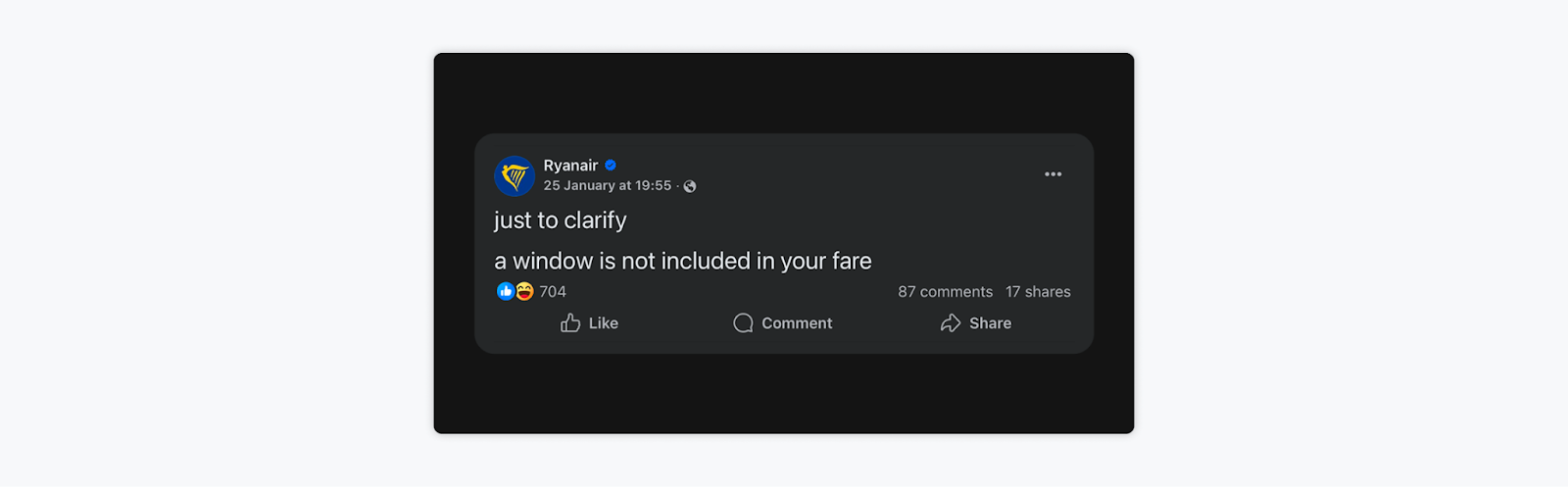 Ryanair Facebook post