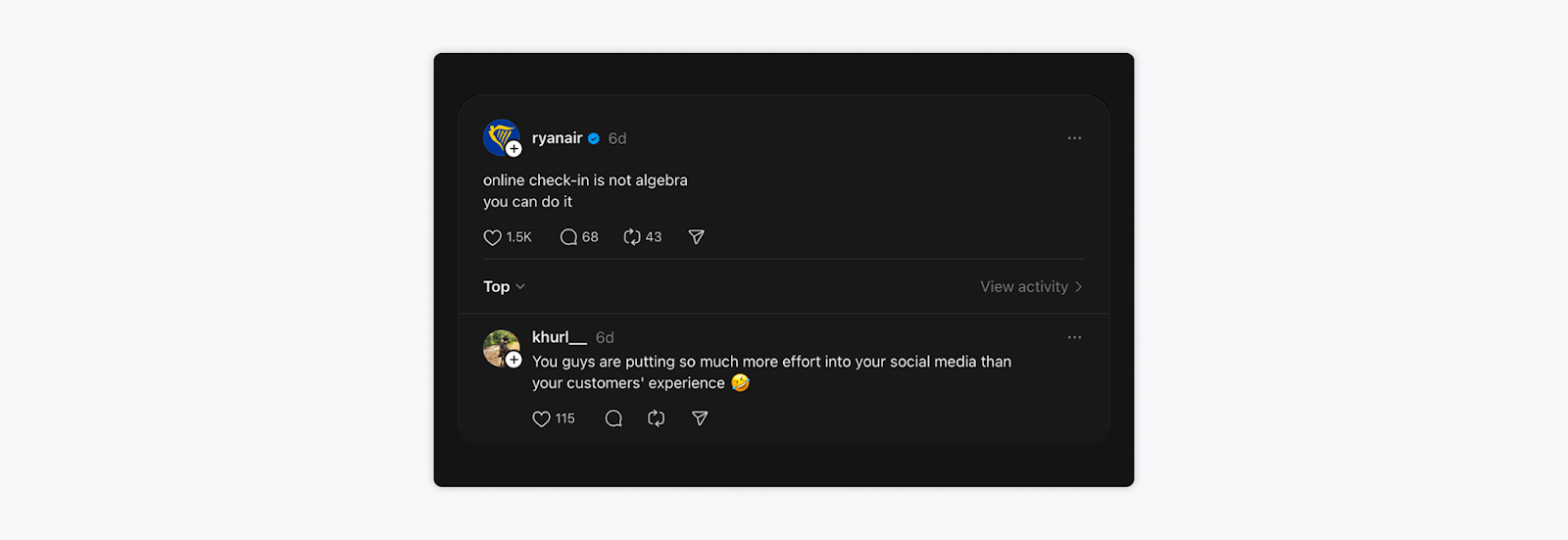 Ryanair Threads post