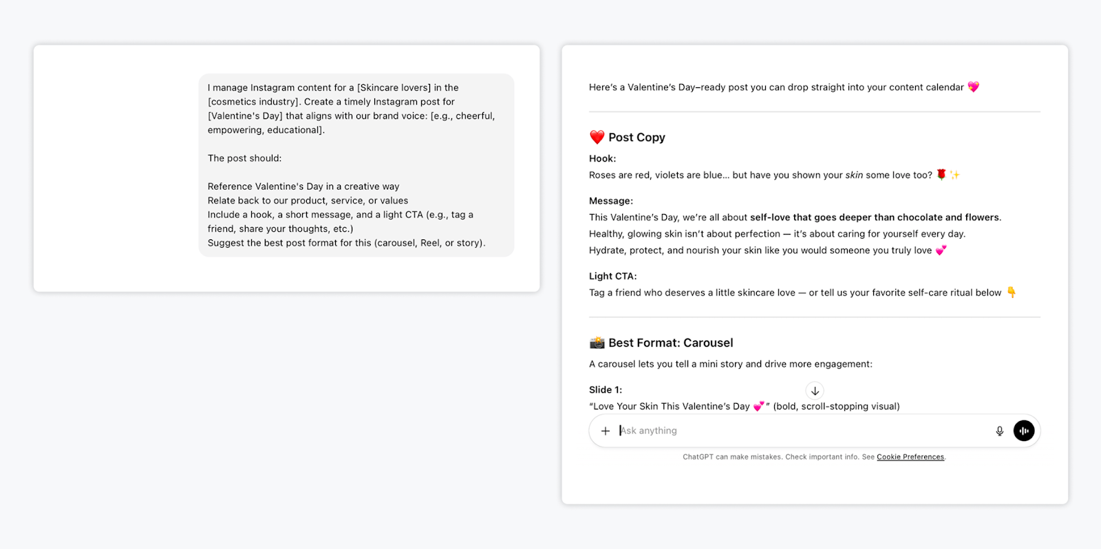 ChatGPT prompt for Instagram seasonal content