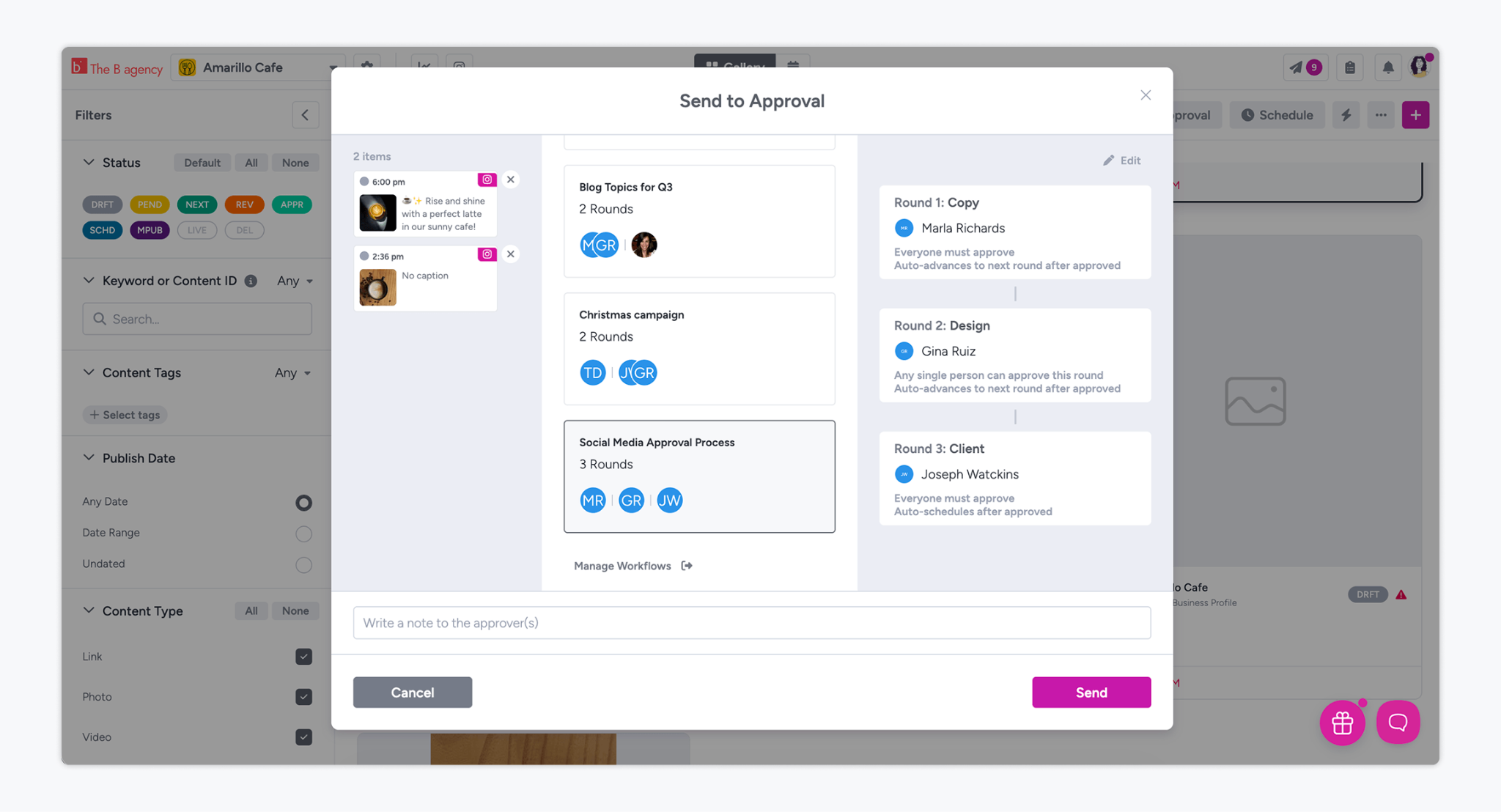 Gain content approval workflow